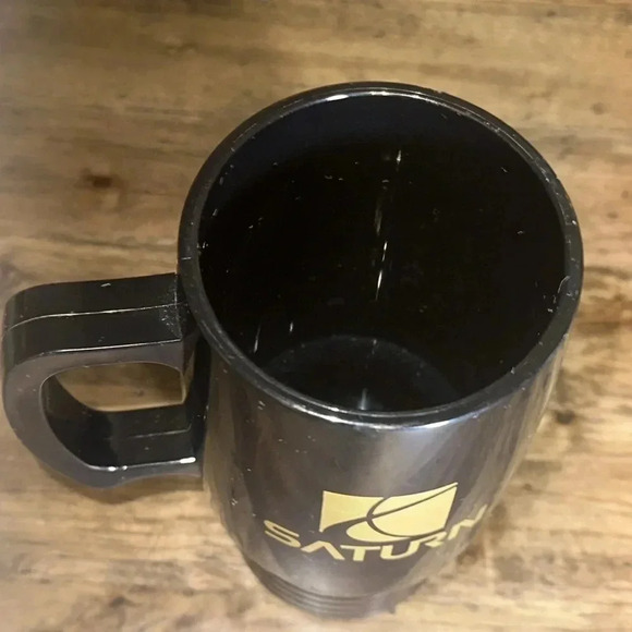 SATURN Automotive Coffee Tea Cup mug with handle double side printed blk/gold - Picture 4 of 9